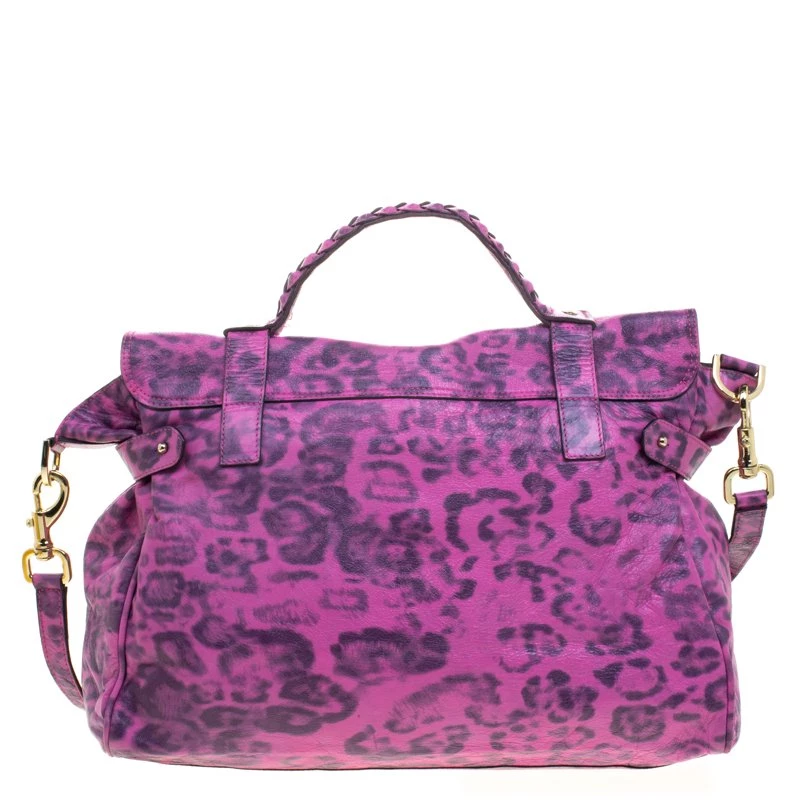 Mulberry Pink Leopard Print Leather Oversized Alexa Satchel For Women - Image 4