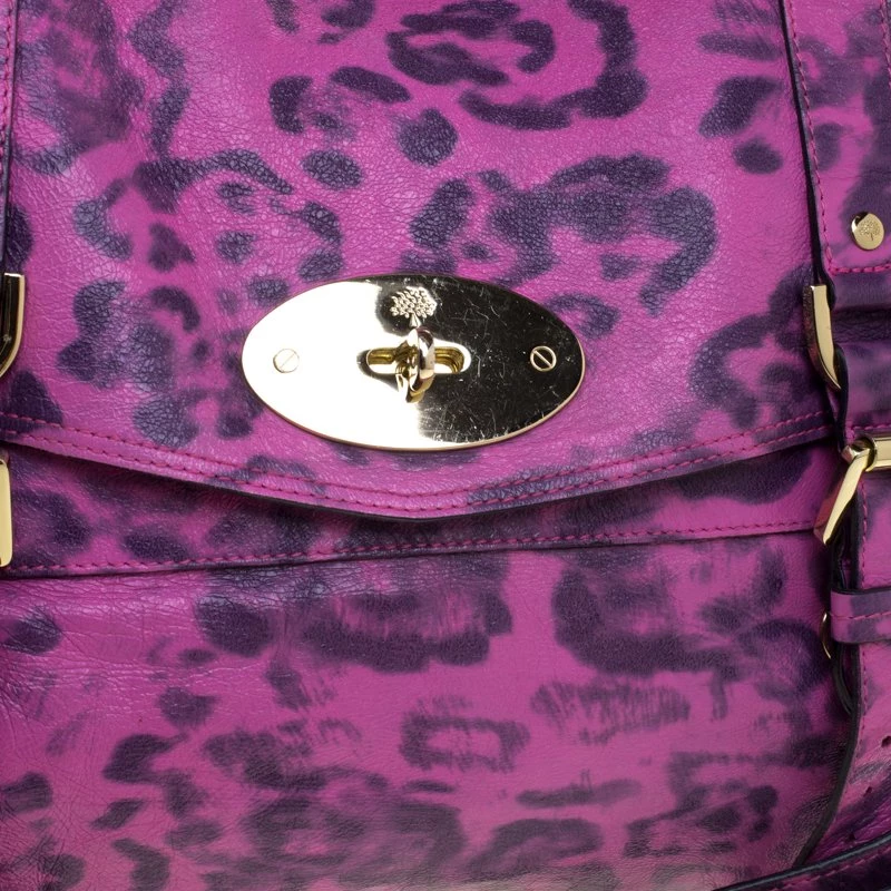 Mulberry Pink Leopard Print Leather Oversized Alexa Satchel For Women - Image 5