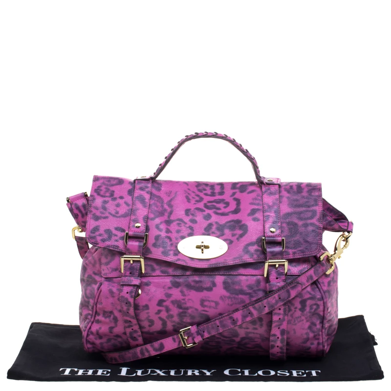 Mulberry Pink Leopard Print Leather Oversized Alexa Satchel For Women - Image 10